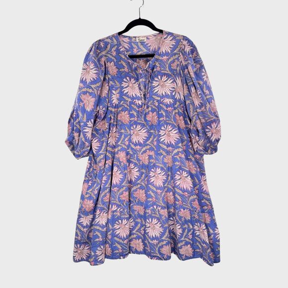 Karni Dresses & Skirts - Karni Womens Dress Purple Mini Floral V Neck Puffed A Line Babydoll Boho Large